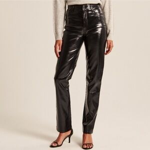 Abercrombie & Fitch Black Patent Vegan Leather 90s Straight Pants 32/16 S Curve